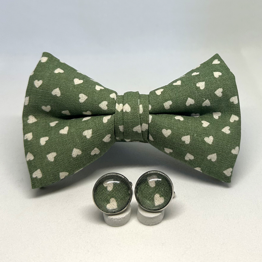 Pajarita corazón fondo verde con gemelos a juego - Imagen 2