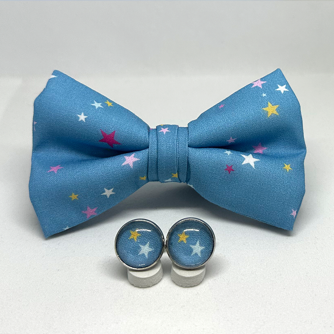 Pajarita estrellas azul con gemelos a juego - Imagen 2