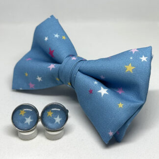 Pajarita estrellas azul con gemelos a juego