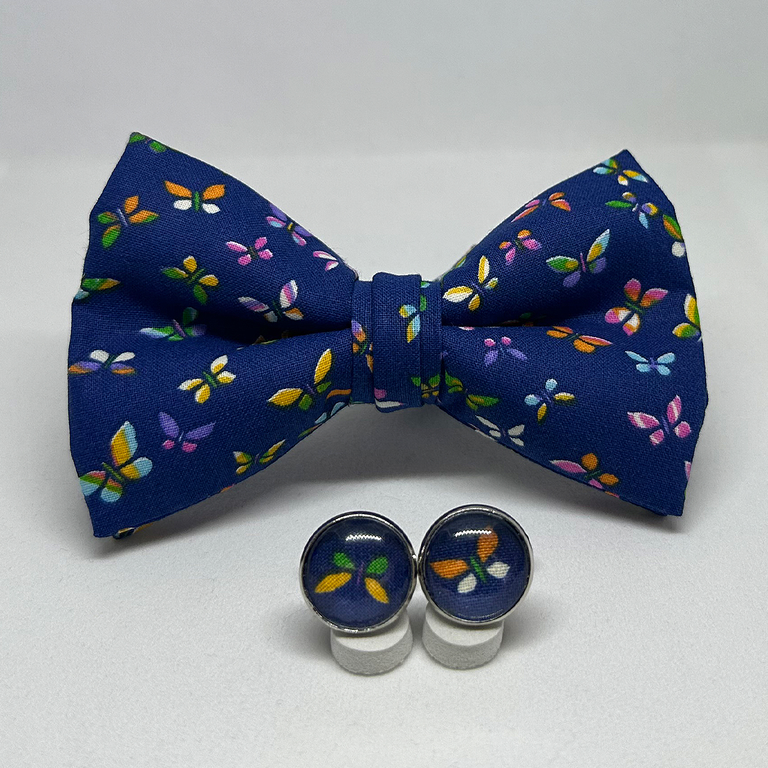 Pajarita mariposas azul con gemelos a juego - Imagen 2