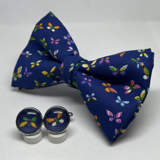 Pajarita mariposas azul con gemelos a juego