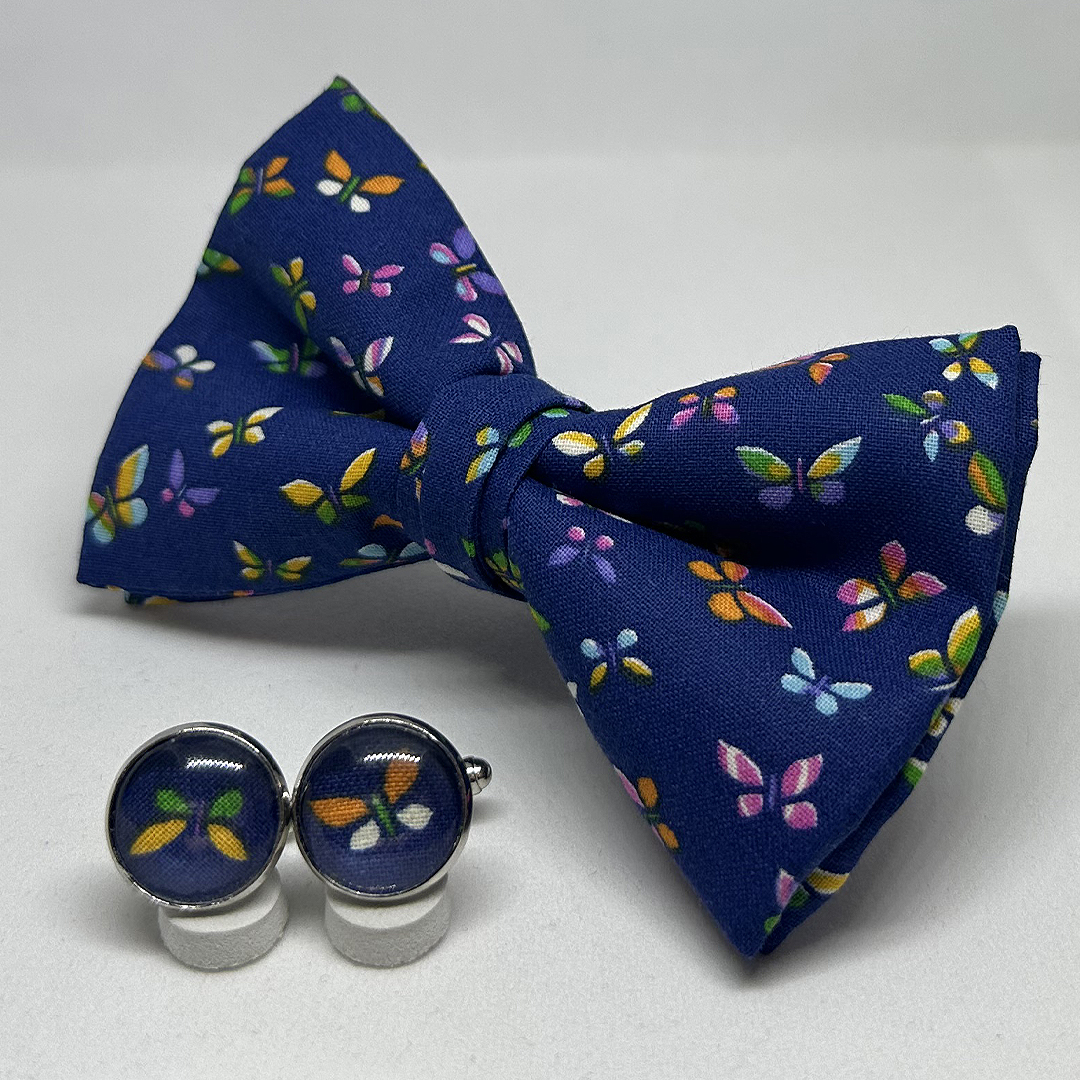Pajarita mariposas azul con gemelos a juego