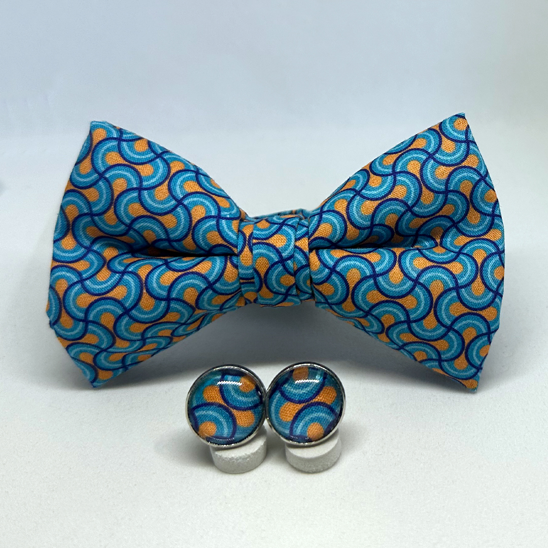 Pajarita ondas azul y naranja con gemelos a juego - Imagen 2