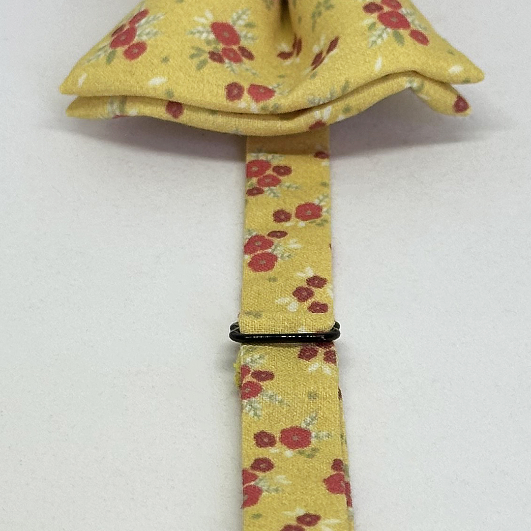 Pajarita flor rojiza fondo amarillo con gemelos a juego - Imagen 3