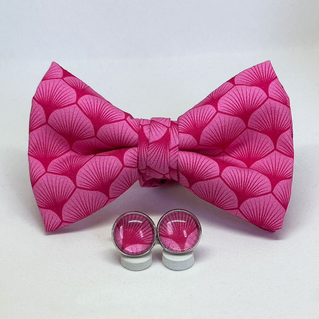 Pajarita hojas abanico magenta con gemelos a juego - Imagen 2