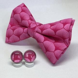 Pajarita hojas abanico magenta con gemelos a juego