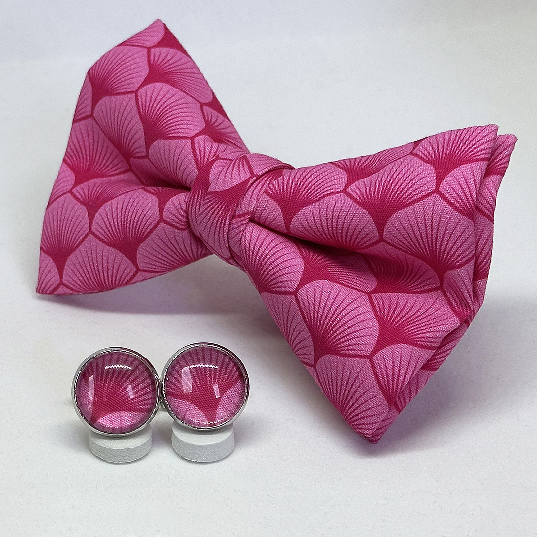 Pajarita hojas abanico magenta con gemelos a juego