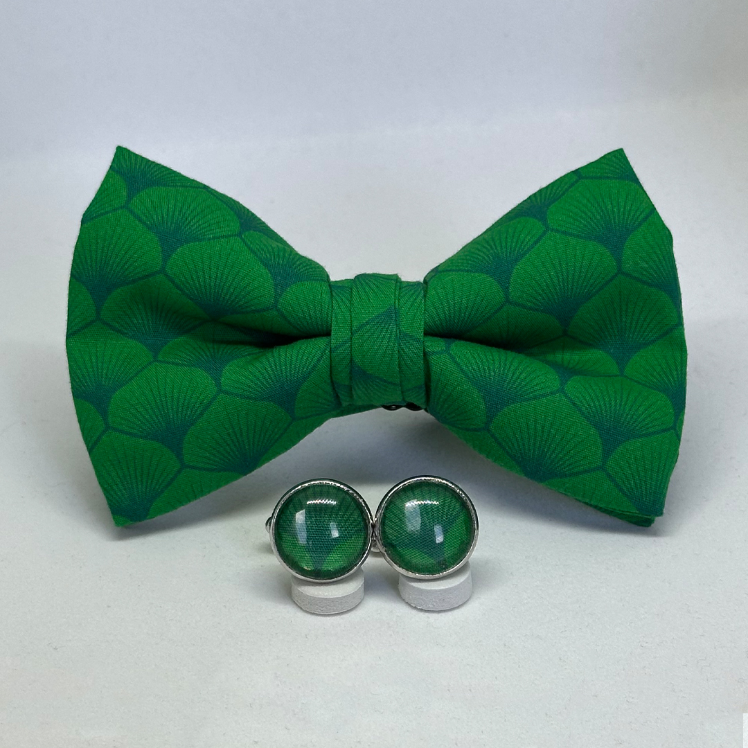 Pajarita hojas abanico verde con gemelos a juego - Imagen 2
