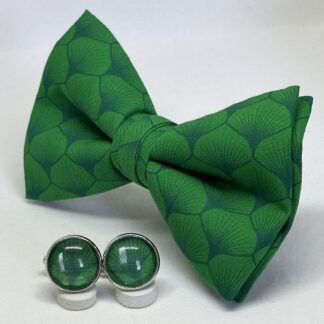Pajarita hojas abanico verde con gemelos a juego